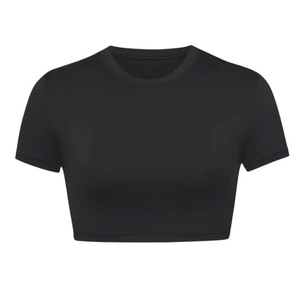 NWT Skims 2X Swim T-Shirt Black Onyx Short Sleeve Crop Top